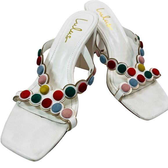 LuLu's Mahly White Multicolor covered buttons High Heel Sandals 7.5 - Picture 2 of 14